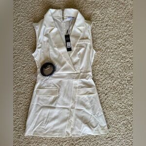Fashion Nova Cream Sleeveless Blazer Dress